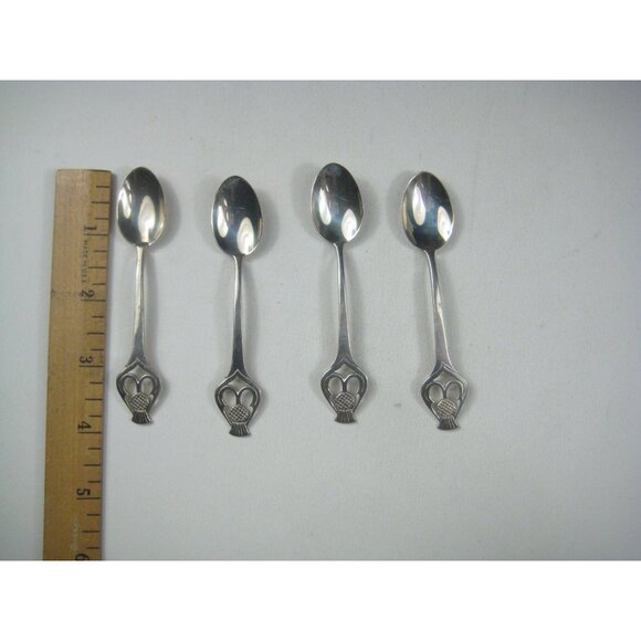 Set Of 4 Vintage Silver Teaspoons Thistle Design Signed - Picture 2 of 11